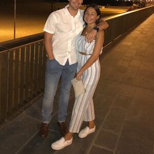 blue blush size small matching striped linen top and pant set